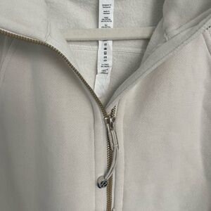 Lululemon Scuba Oversized Half-Zip Hoodie in Bone with gold zipper